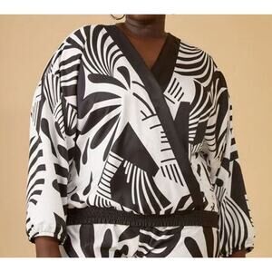 PLUS Size 22/24 - 3X | Women's Satin Print Long Sleeve Faux Wrap Blouse Top |NEW
